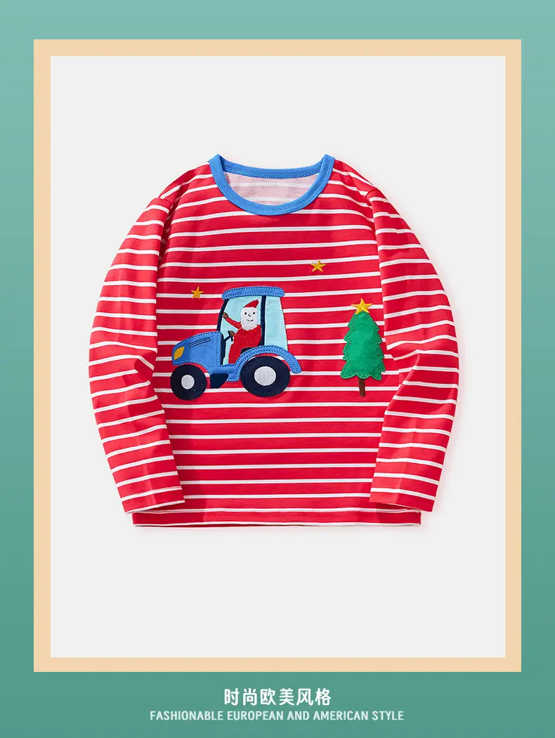Kids Red Wave Striped Long Sleeve T-Shirt — feature 2