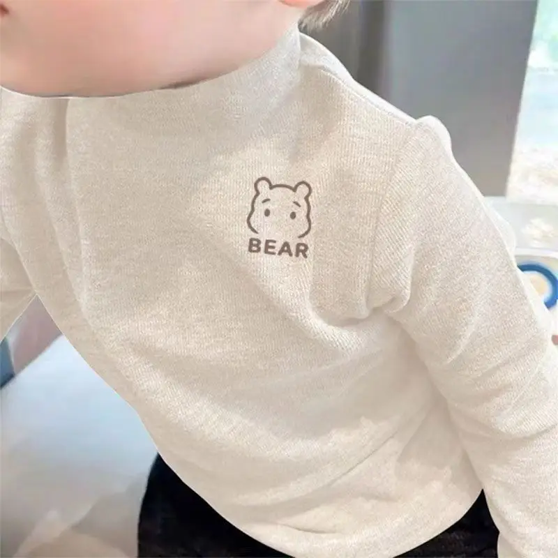 Children's White Bear Print Long Sleeve Turtleneck