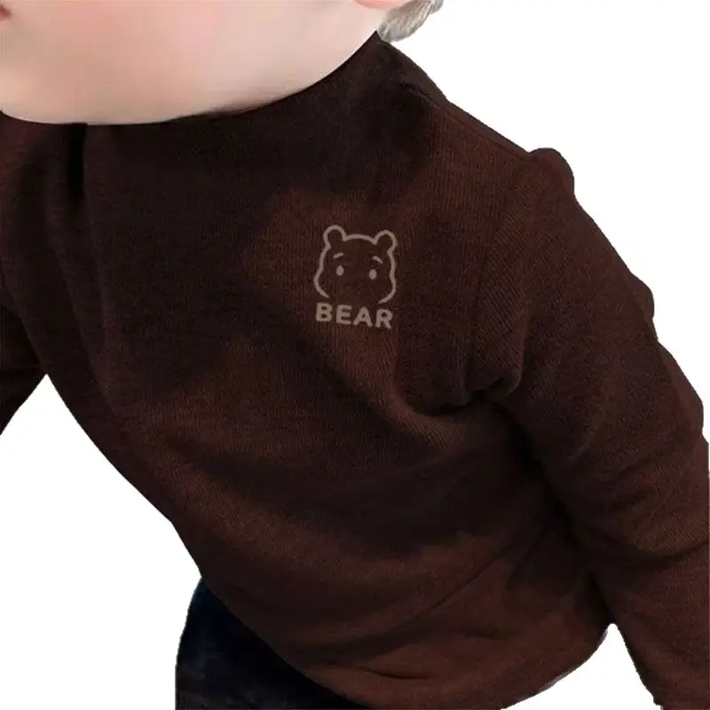 Children's White Bear Print Long Sleeve Turtleneck