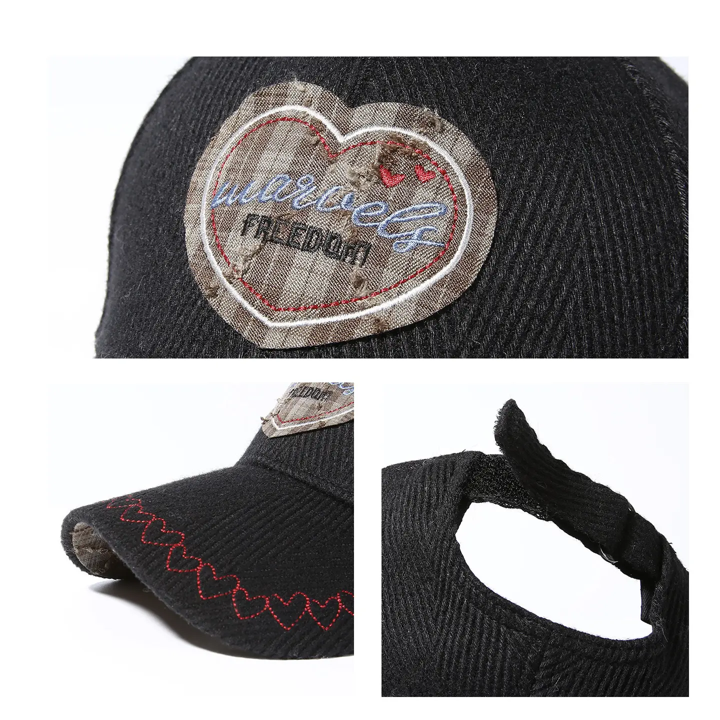Women's Embroidered Heart Patch Cap with Hard Brim - Image 7