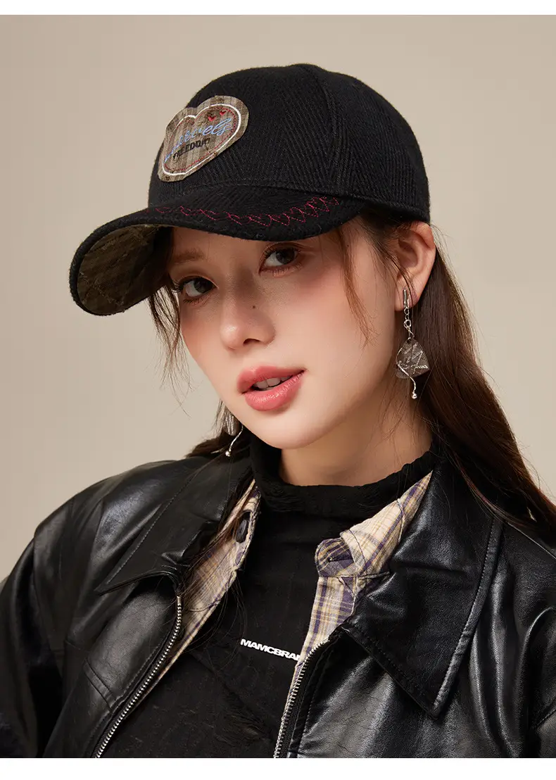 Women's Embroidered Heart Patch Cap with Hard Brim — feature 12