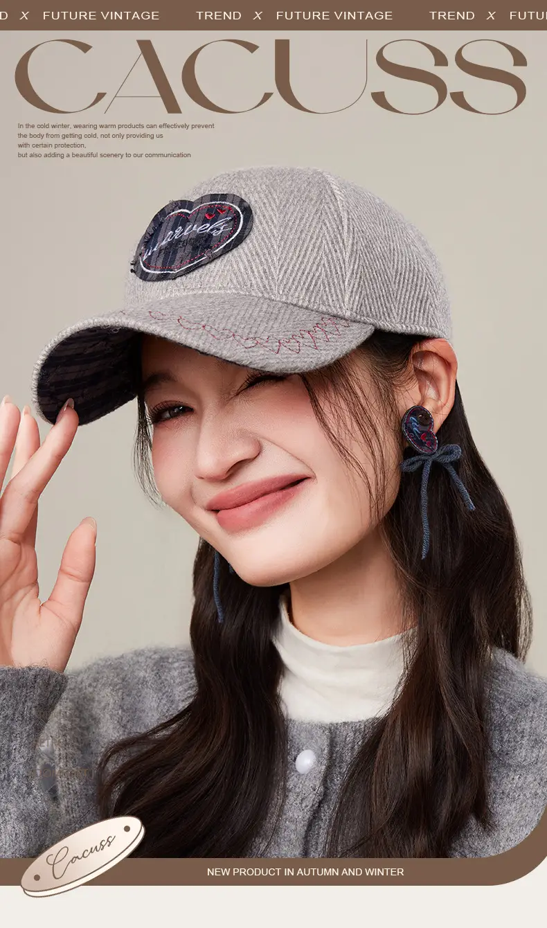 Women's Embroidered Heart Patch Cap with Hard Brim — feature 6