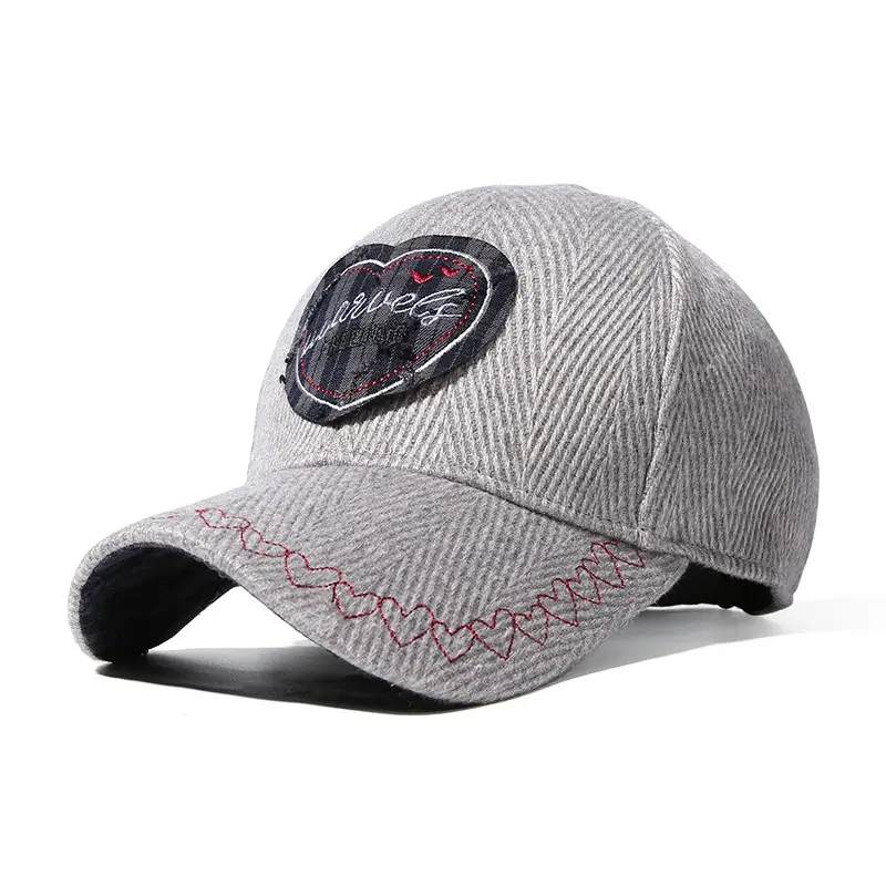 Women's Embroidered Heart Patch Cap with Hard Brim - Image 3