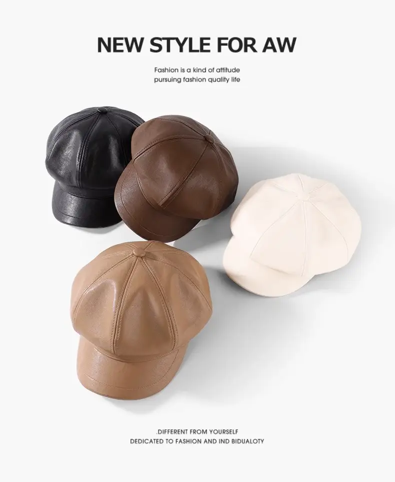 Women's New Leather Beret Cap Small Face Autumn Winter — feature 6