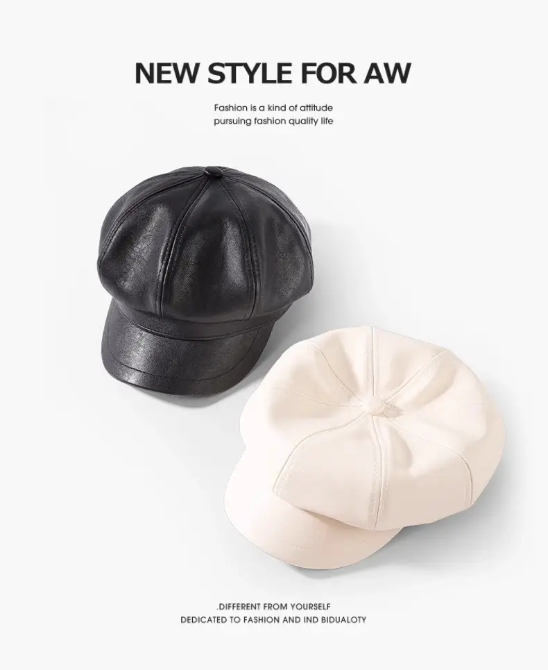 Women's New Leather Beret Cap Small Face Autumn Winter — feature 9