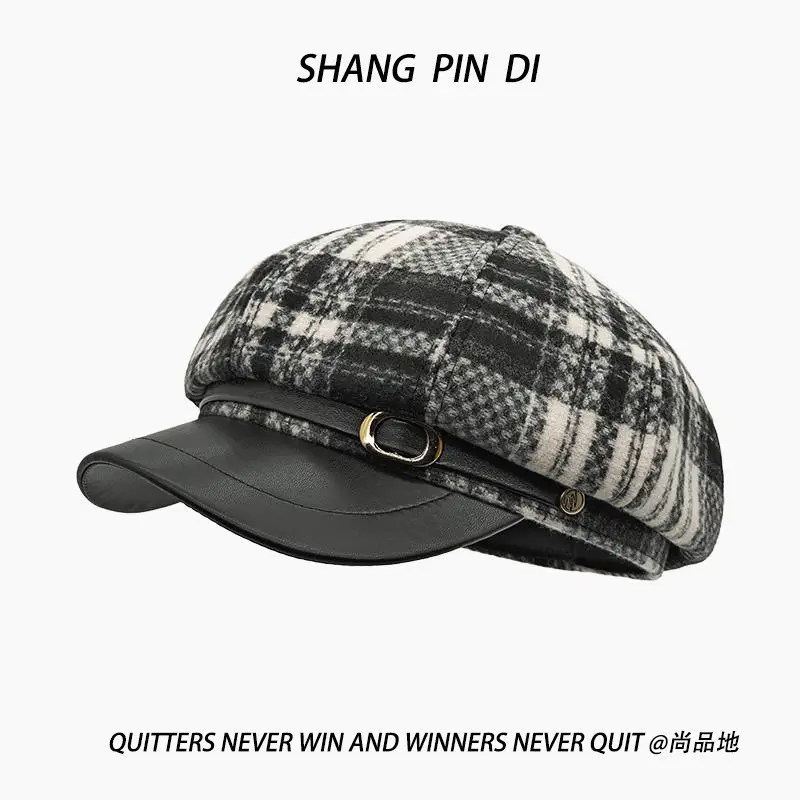Tweed Plaid Duck Tongue Hat British Style - Image 4