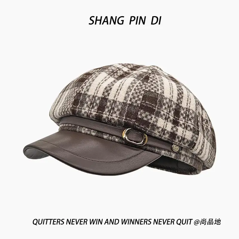 Tweed Plaid Duck Tongue Hat British Style - Image 6
