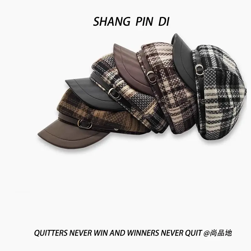 Tweed Plaid Duck Tongue Hat British Style — feature 2
