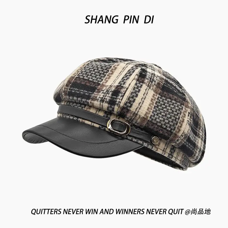Tweed Plaid Duck Tongue Hat British Style - Image 2