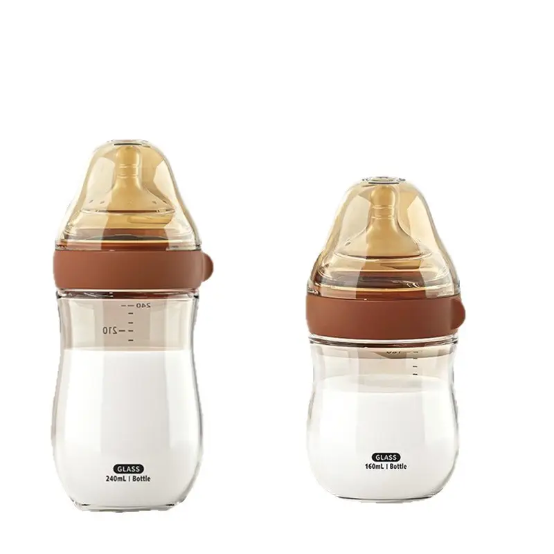 Cross-Border Glass Baby Bottle That Simulates Breast Milk, with Air Vent at the Bottom, Made of High Borosilicate, Anti-Colic for Newborns, with an Arc-Shaped Wide Mouth