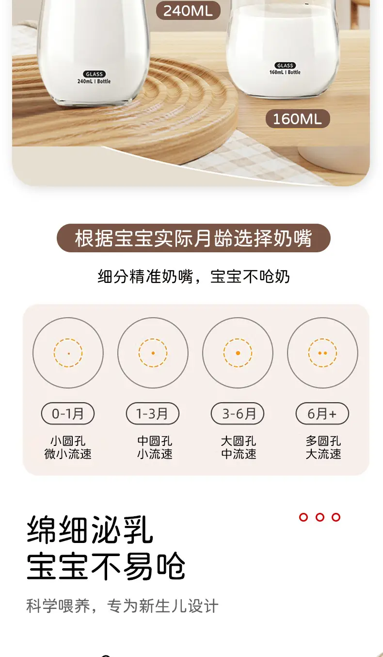 Cross-Border Glass Baby Bottle That Simulates Breast Milk, with Air Vent at the Bottom, Made of High Borosilicate, Anti-Colic for Newborns, with an Arc-Shaped Wide Mouth — feature 7