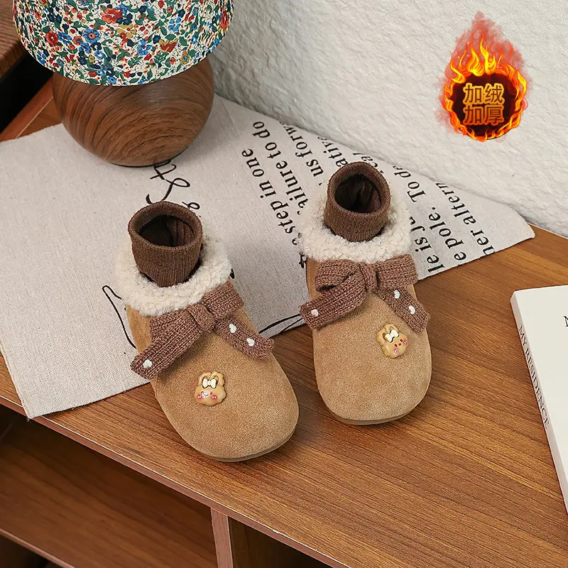 Korean Style Baby Girl's Velvet Warm Cotton Shoes 2025 Winter New Baby Shoes Children's Birkenstock Shoes Soft-Soled Cotton Shoes