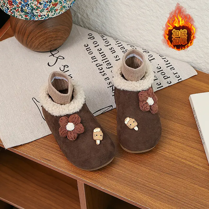 Korean Style Baby Girl's Velvet Warm Cotton Shoes 2025 Winter New Baby Shoes Children's Birkenstock Shoes Soft-Soled Cotton Shoes