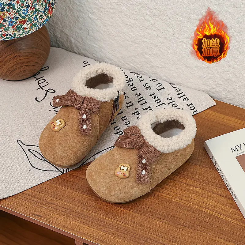 Korean Style Baby Girl's Velvet Warm Cotton Shoes 2025 Winter New Baby Shoes Children's Birkenstock Shoes Soft-Soled Cotton Shoes