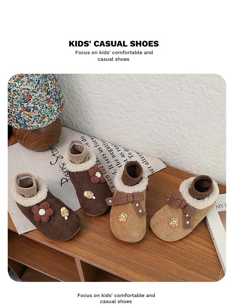Korean Style Baby Girl's Velvet Warm Cotton Shoes 2025 Winter New Baby Shoes Children's Birkenstock Shoes Soft-Soled Cotton Shoes — feature 1