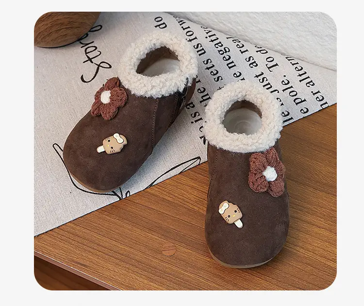 Korean Style Baby Girl's Velvet Warm Cotton Shoes 2025 Winter New Baby Shoes Children's Birkenstock Shoes Soft-Soled Cotton Shoes — feature 16