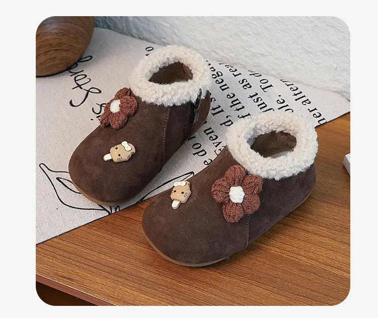 Korean Style Baby Girl's Velvet Warm Cotton Shoes 2025 Winter New Baby Shoes Children's Birkenstock Shoes Soft-Soled Cotton Shoes — feature 17