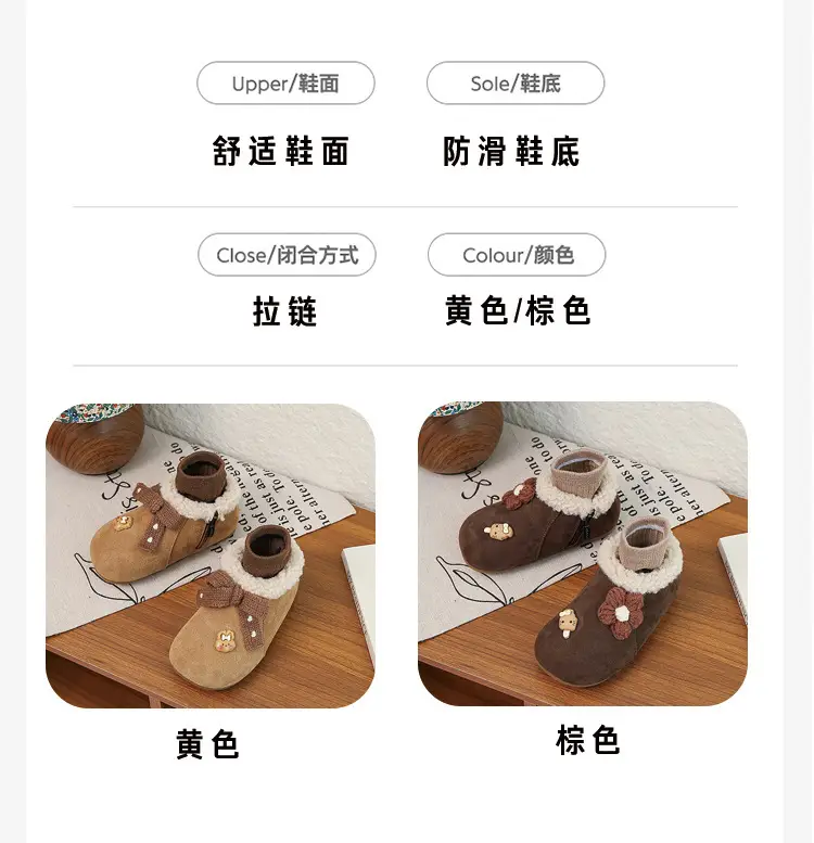 Korean Style Baby Girl's Velvet Warm Cotton Shoes 2025 Winter New Baby Shoes Children's Birkenstock Shoes Soft-Soled Cotton Shoes — feature 4