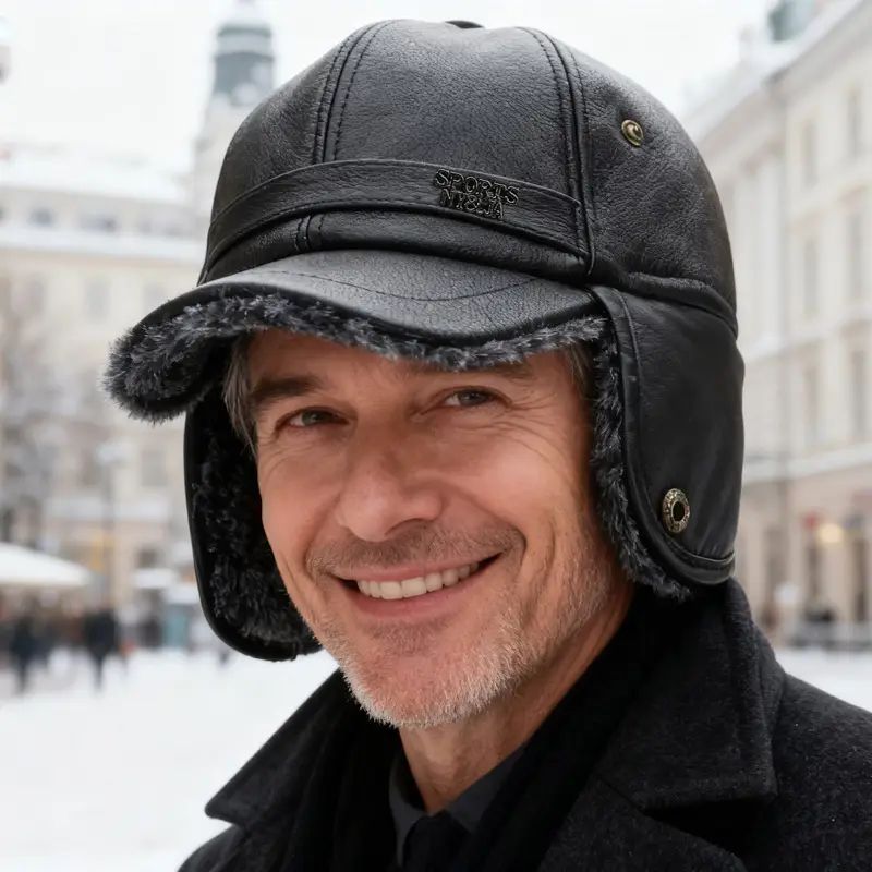 Winter Warm Leather Cap for Men with Ear Protection - Image 3