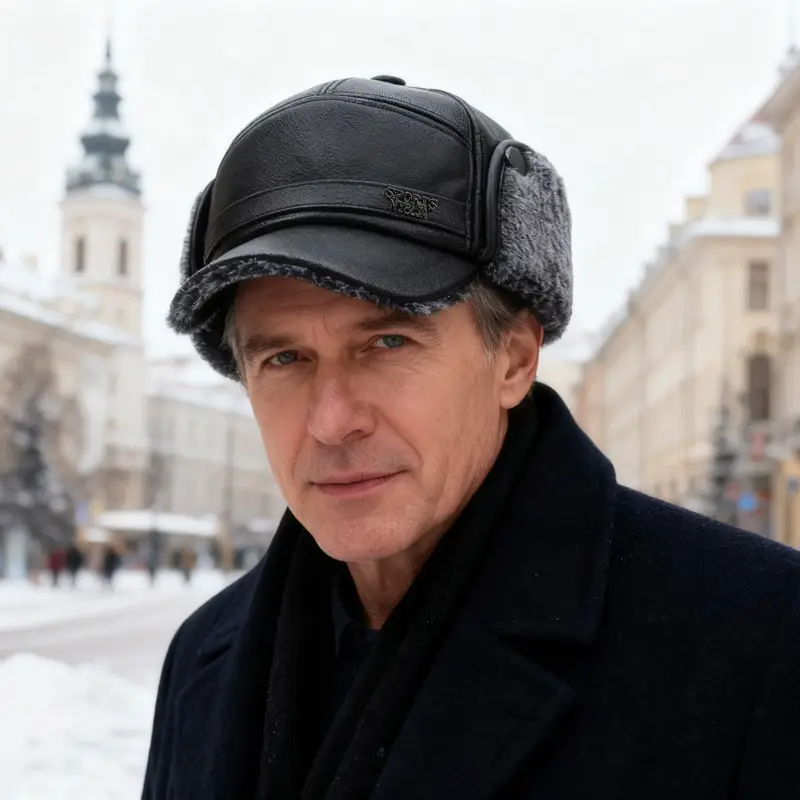 Winter Warm Leather Peaked Cap for Men - Image 4