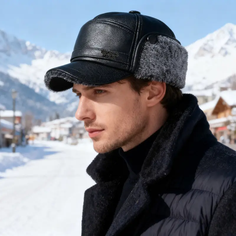 Winter Warm Leather Peaked Cap for Men - Image 5