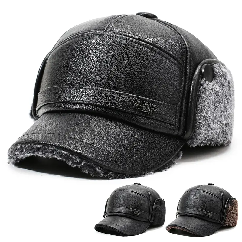 Winter Warm Leather Peaked Cap for Men - Image 7