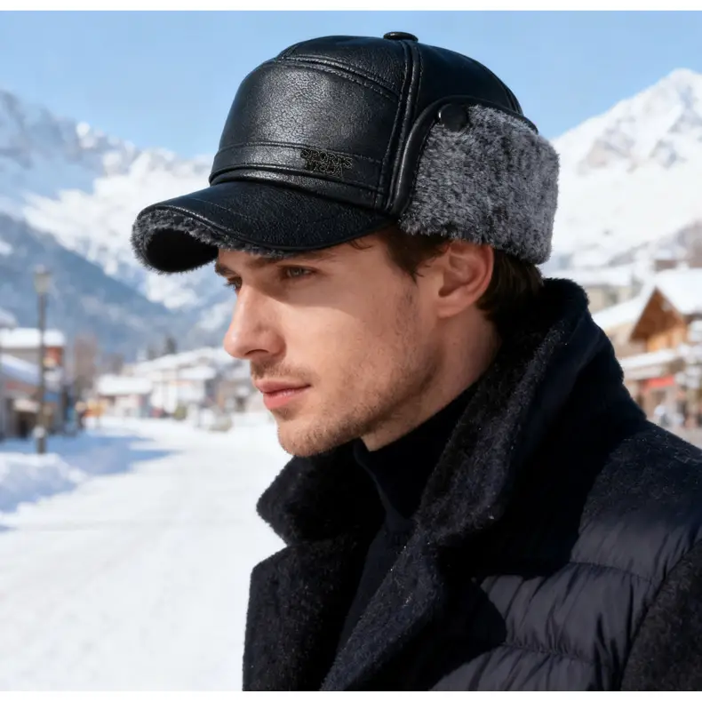 Winter Warm Leather Peaked Cap for Men — feature 15