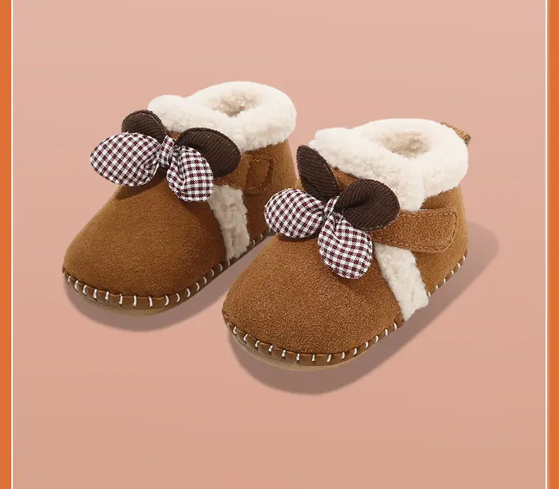 Winter Baby Shoes Brown Bow Soft Sole Fleece Lined — feature 24