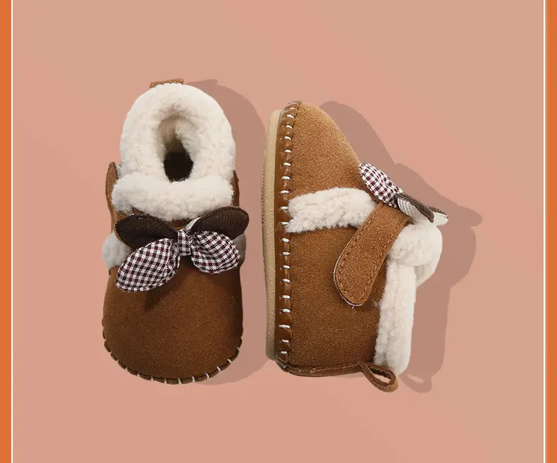 Winter Baby Shoes Brown Bow Soft Sole Fleece Lined — feature 25