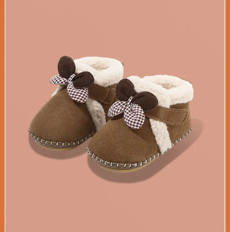 Winter Baby Shoes Brown Bow Soft Sole Fleece Lined — feature 27