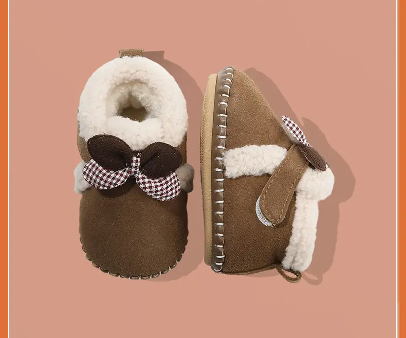 Winter Baby Shoes Brown Bow Soft Sole Fleece Lined — feature 28