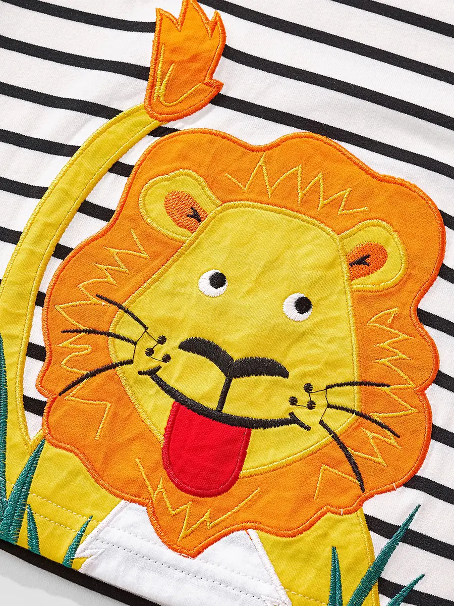 25Yr Old Boys T-Shirt Striped Orange Lion Embroidered - Image 4