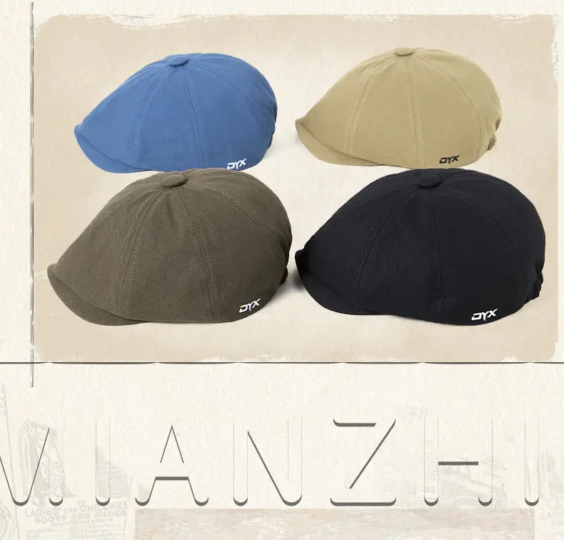 Men Black Printed Beret Cap Four Season Retro Newsboy — feature 14