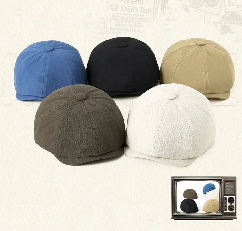 Men Black Printed Beret Cap Four Season Retro Newsboy — feature 16