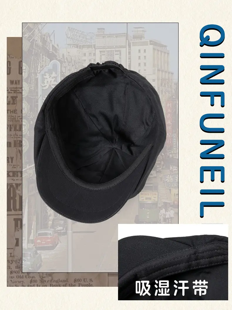 Men Black Printed Beret Cap Four Season Retro Newsboy — feature 5