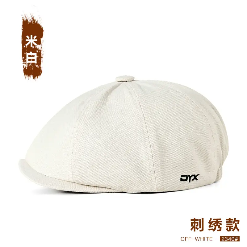 Men Black Printed Beret Cap Four Season Retro Newsboy
