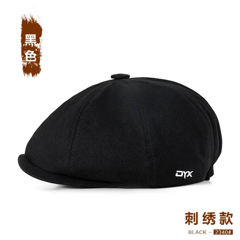 Men Black Printed Beret Cap Four Season Retro Newsboy