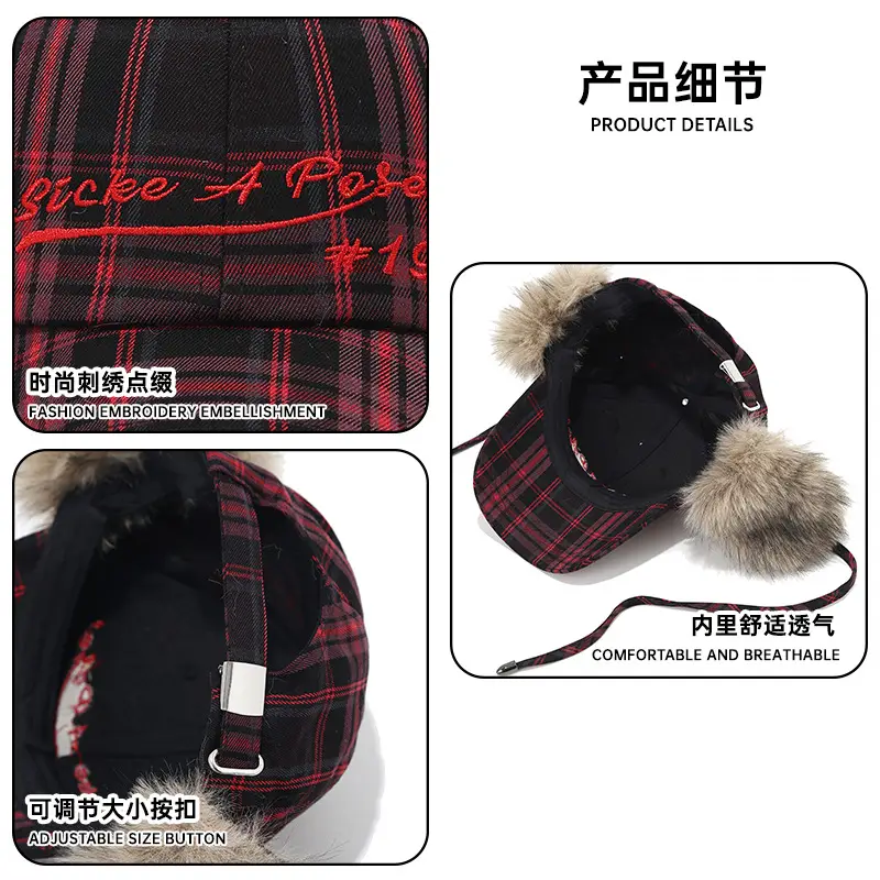 2025 Winter Plaid Duckbill Cap for Women Warm Ear Protection - Image 6