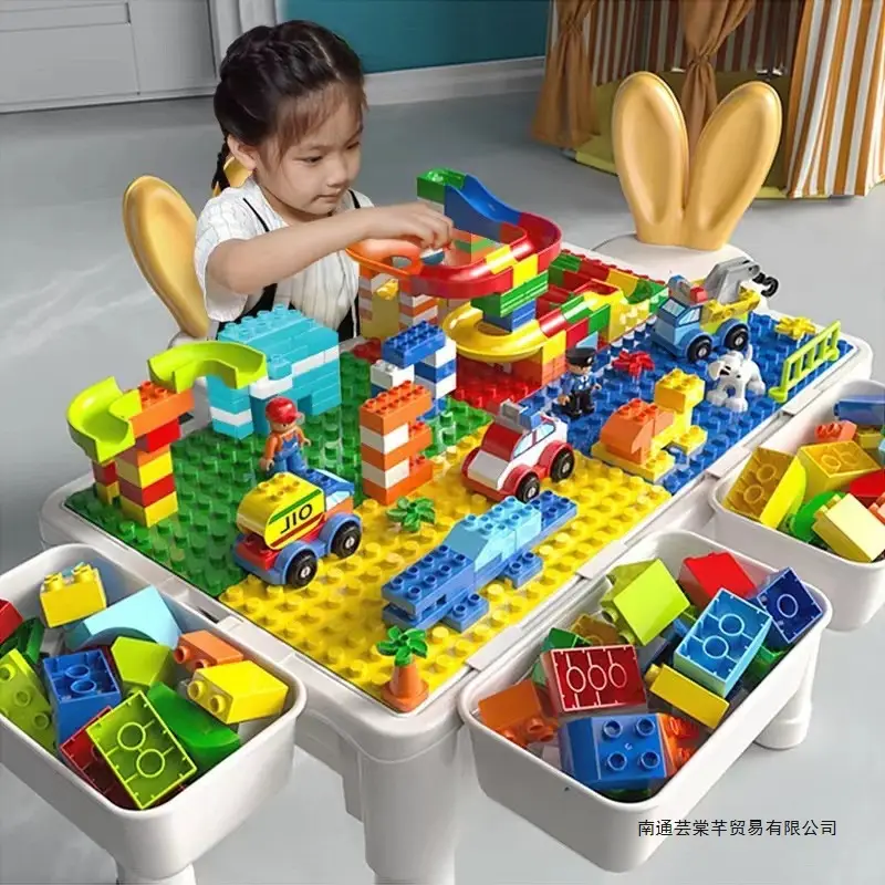 Multifunctional Large Assembled Educational Toy for Baby Boys 3-6 Years Old Compatible with Lego Large Particle Kidsren's Building Block Table