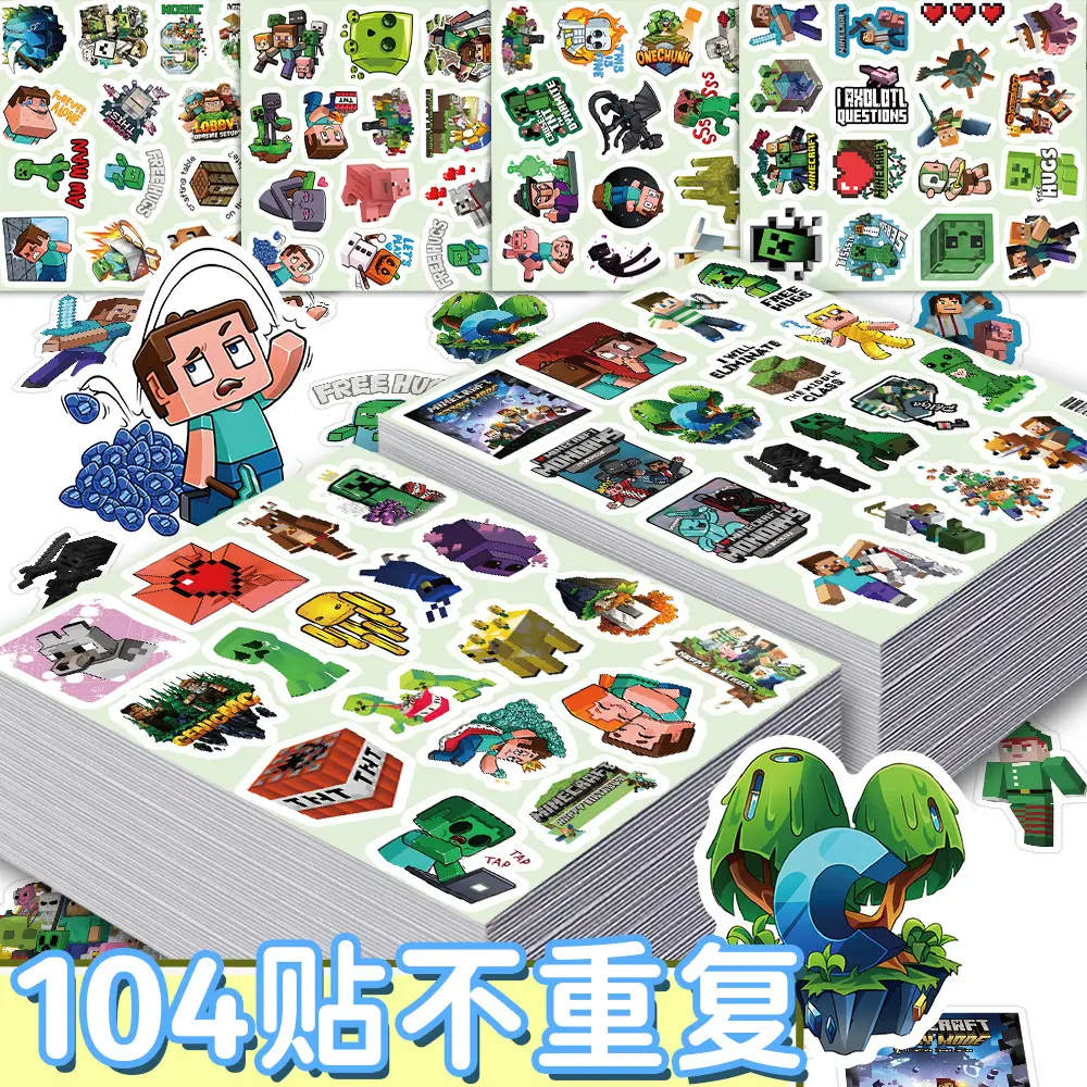 New Minecraft Game Stickers 104 Cross-Border Hot-Selling Kidsren's Toy Stickers DIY Stickers Flat Sheets