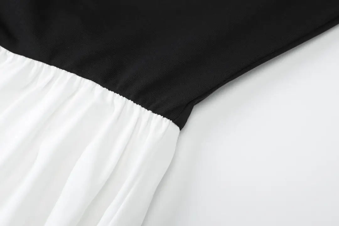 Cross-Border Wholesale Autumn and Winter New European and American Fashion Contrasting Color Sexy U-Neck Long-Sleeved Waist-Cinching Dress for Women — feature 26