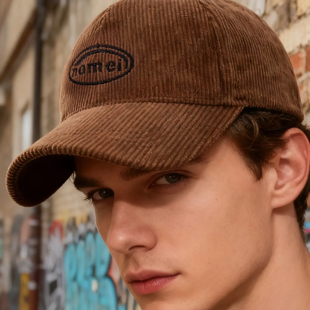 Men's Brown Corduroy Baseball Cap with Logo - Image 9