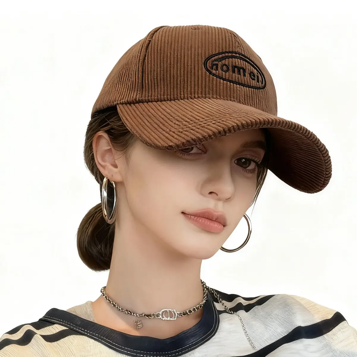 Men's Brown Corduroy Baseball Cap with Logo - Image 10