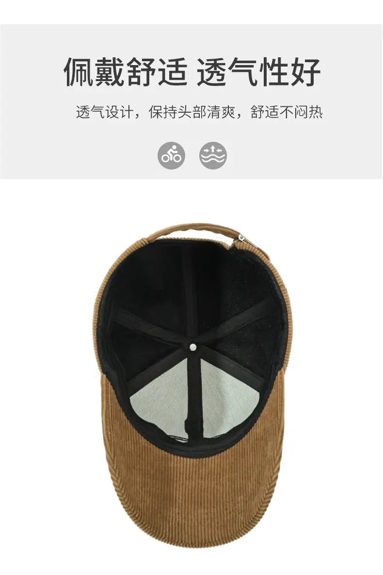 Men's Brown Corduroy Baseball Cap with Logo — feature 5