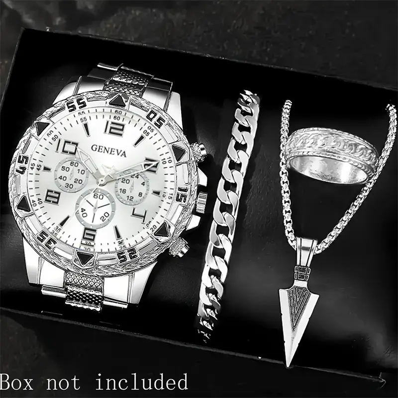 Cross-Border Hot-Selling Men's Watch + Jewelry Set, High-End Men's Business Watch Gift Four-Piece Watch Set — feature 8