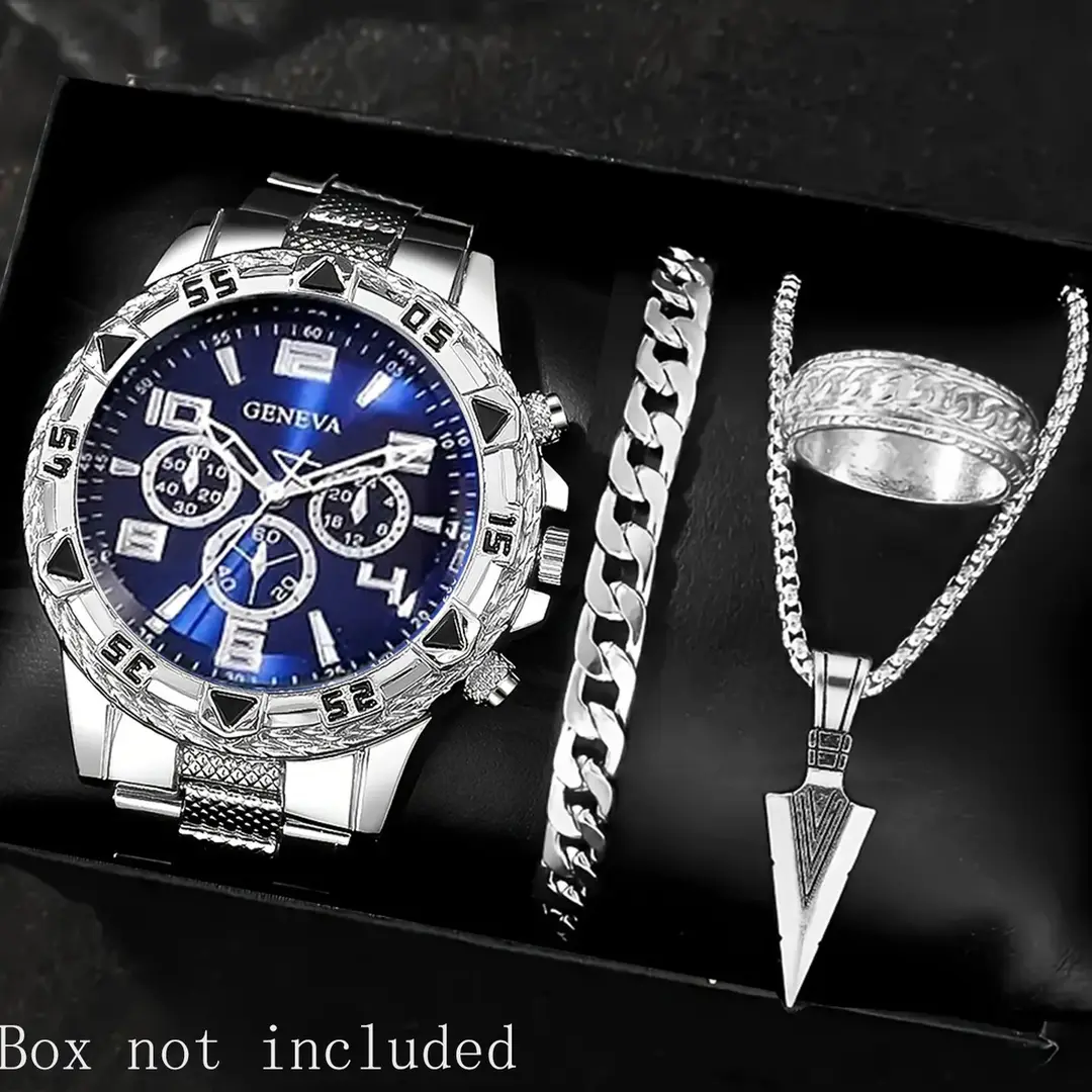 Cross-Border Hot-Selling Men's Watch + Jewelry Set, High-End Men's Business Watch Gift Four-Piece Watch Set