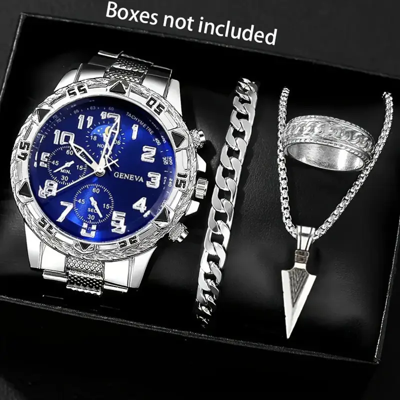 Cross-Border Hot-Selling Men's Watch + Jewelry Set, High-End Men's Business Watch Gift Four-Piece Watch Set