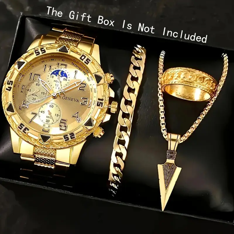 Cross-Border Hot-Selling Men's Watch + Jewelry Set, High-End Men's Business Watch Gift Four-Piece Watch Set