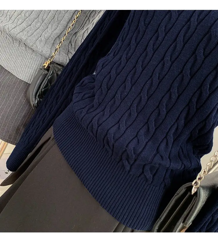 Gray V Neck Knitwear Women's Autumn and Winter New Preppy Style Long-Sleeved Twist High-End Niche Simple Knitwear Top — feature 7
