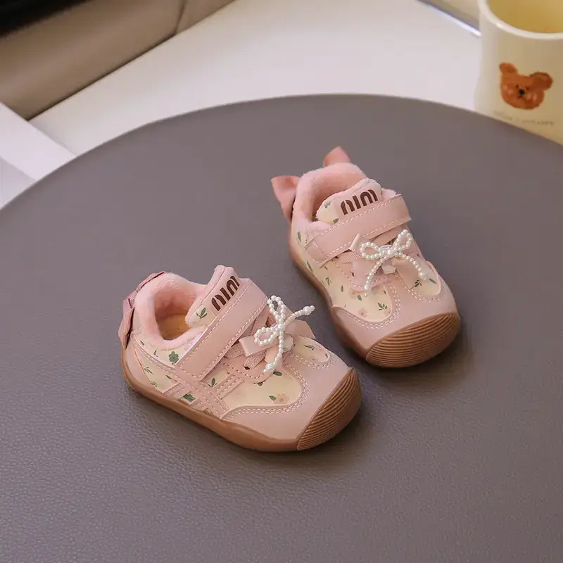 Baby Girl Velvet Toddler Shoes Pink 0-3Yr Soft Soled